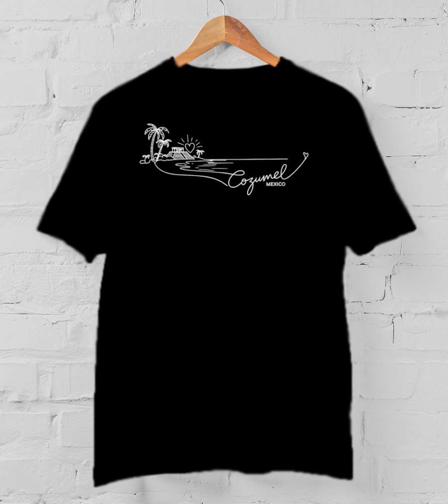 Cozumel Mexico Beach Palm Trees Heart Sun Ocean Scene T-Shirt