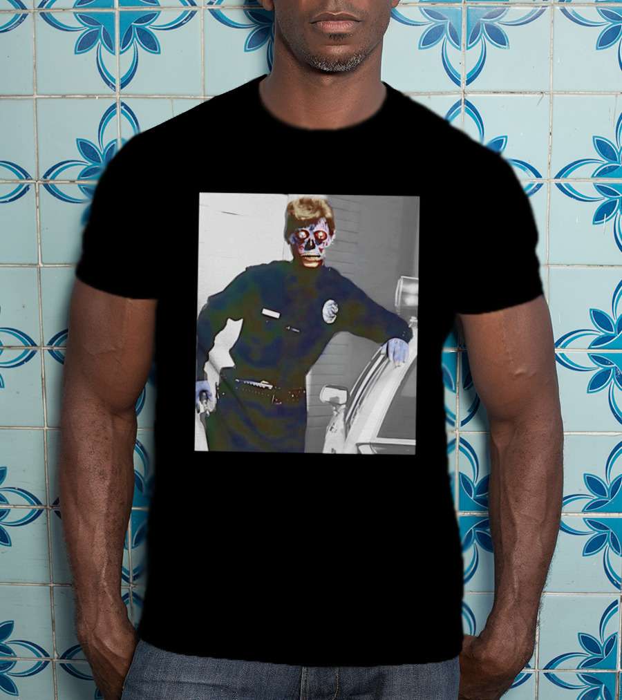 Skeleton Alien Cop They Live 80s Movie Police T-Shirt