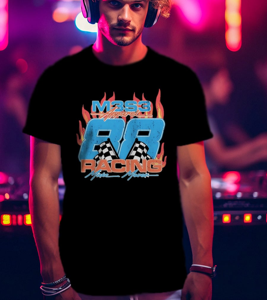 M3S3 Apparel 88 Racing Make Moves Racing Flames Checkered Flags T-Shirt