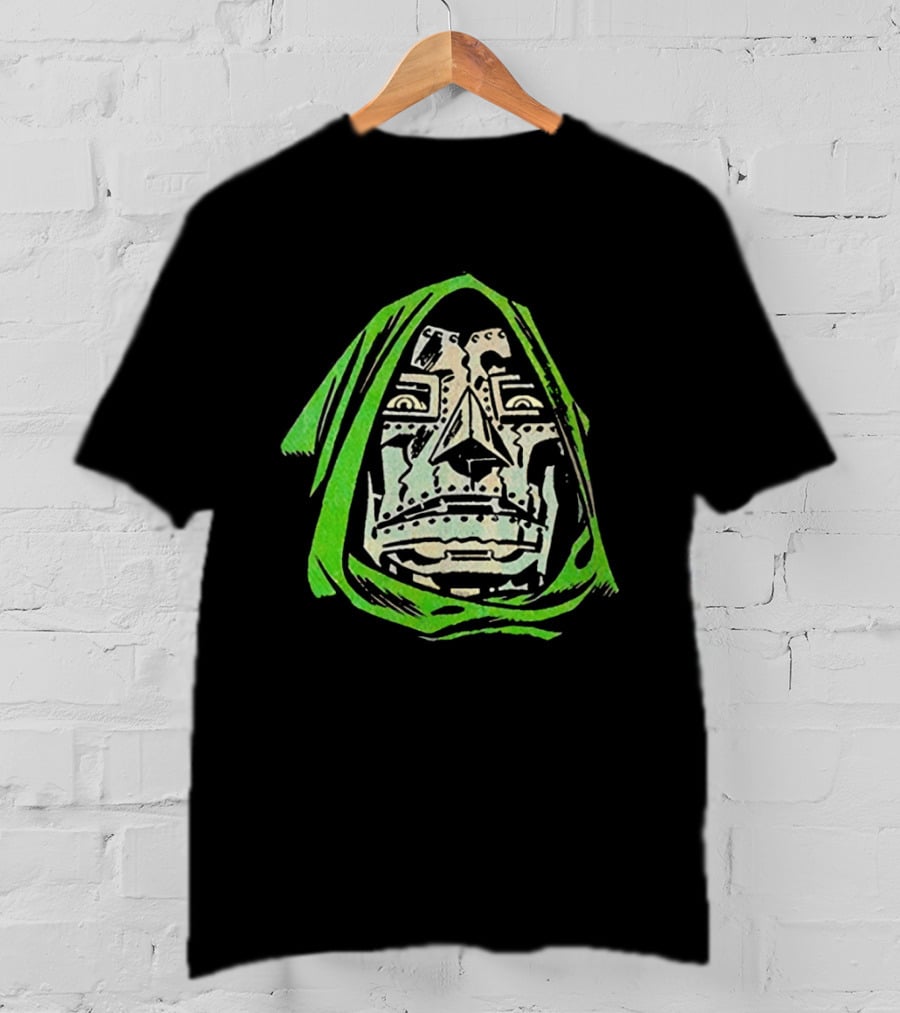 Victor Von Doom Dr Doom Comic Face Drawing Green Hood T-Shirt