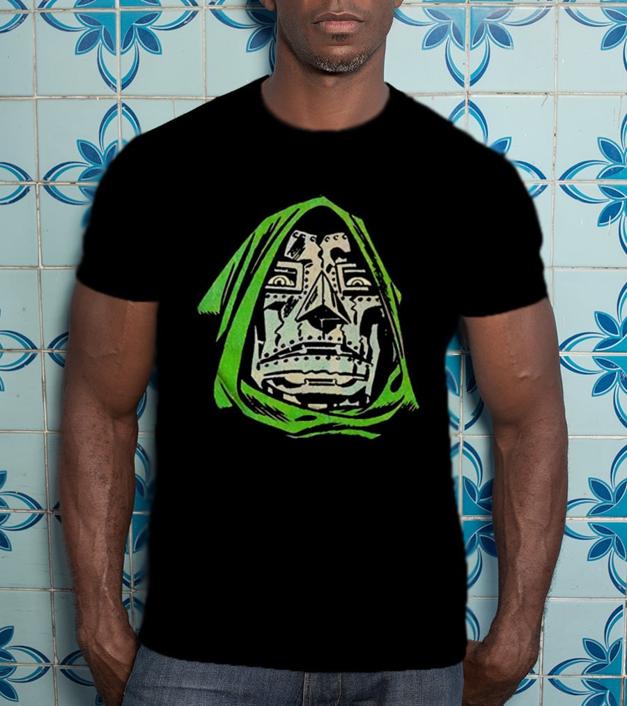 Victor Von Doom Dr Doom Comic Face Drawing Green Hood T-Shirt