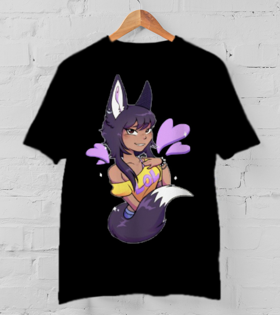 SaraWolf Wolf Girl Lover LOL Purple Hearts Playful Vibes T-Shirt