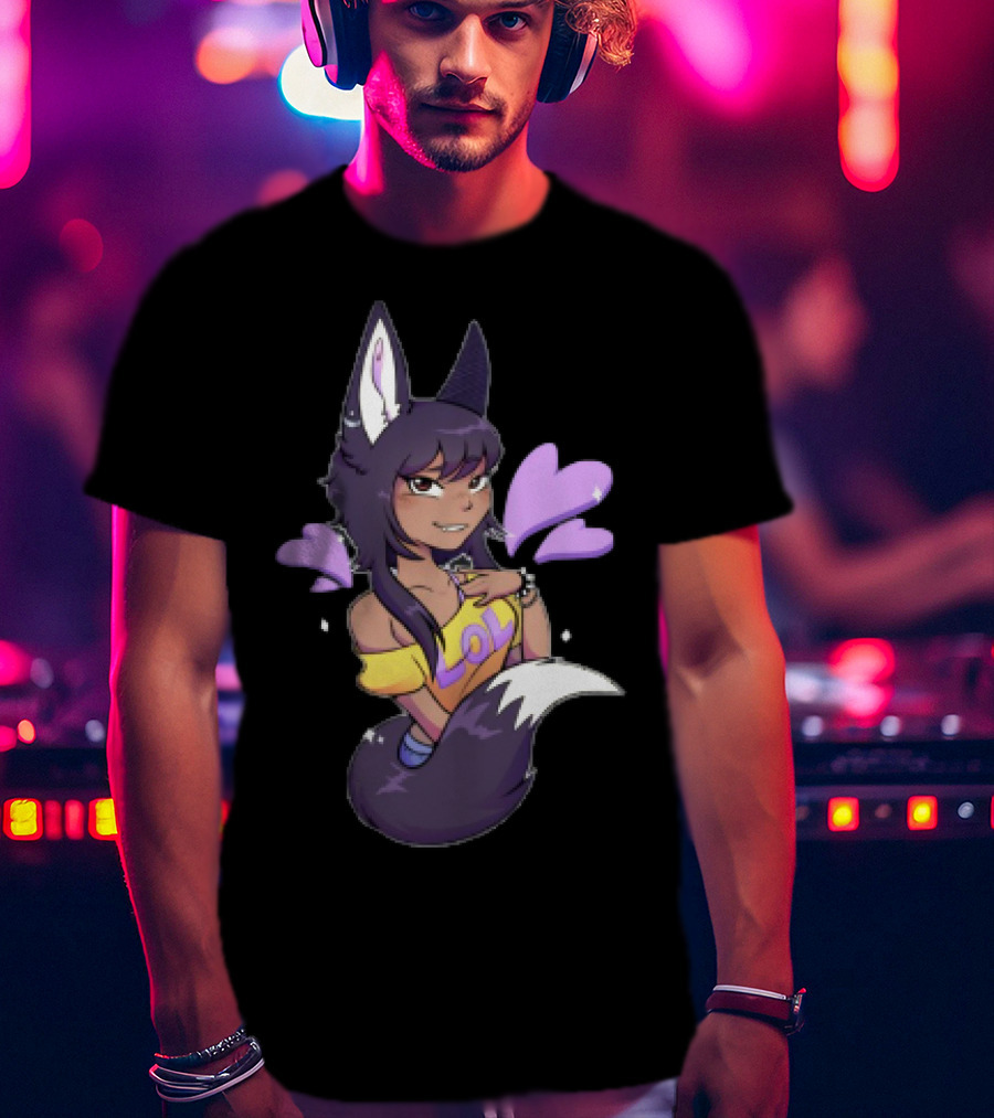 SaraWolf Wolf Girl Lover LOL Purple Hearts Playful Vibes T-Shirt