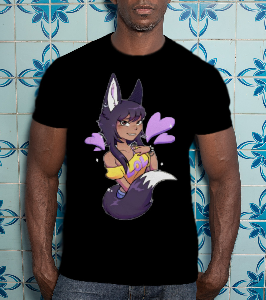 SaraWolf Wolf Girl Lover LOL Purple Hearts Playful Vibes T-Shirt
