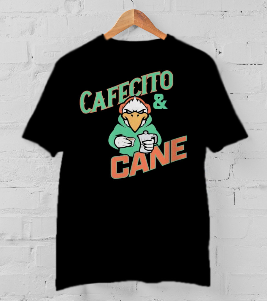 Cafecito And Cane Miami Hurricanes Mascot Holding Coffee Graphic T-Shirt