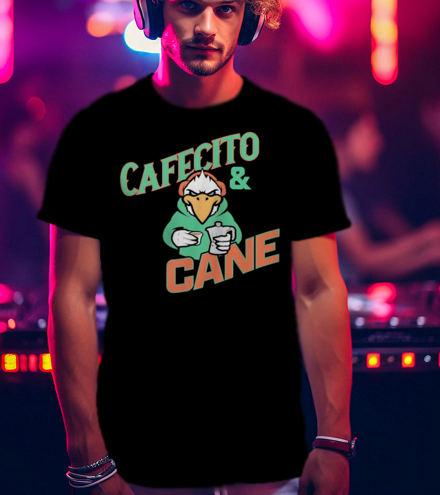 Cafecito And Cane Miami Hurricanes Mascot Holding Coffee Graphic T-Shirt