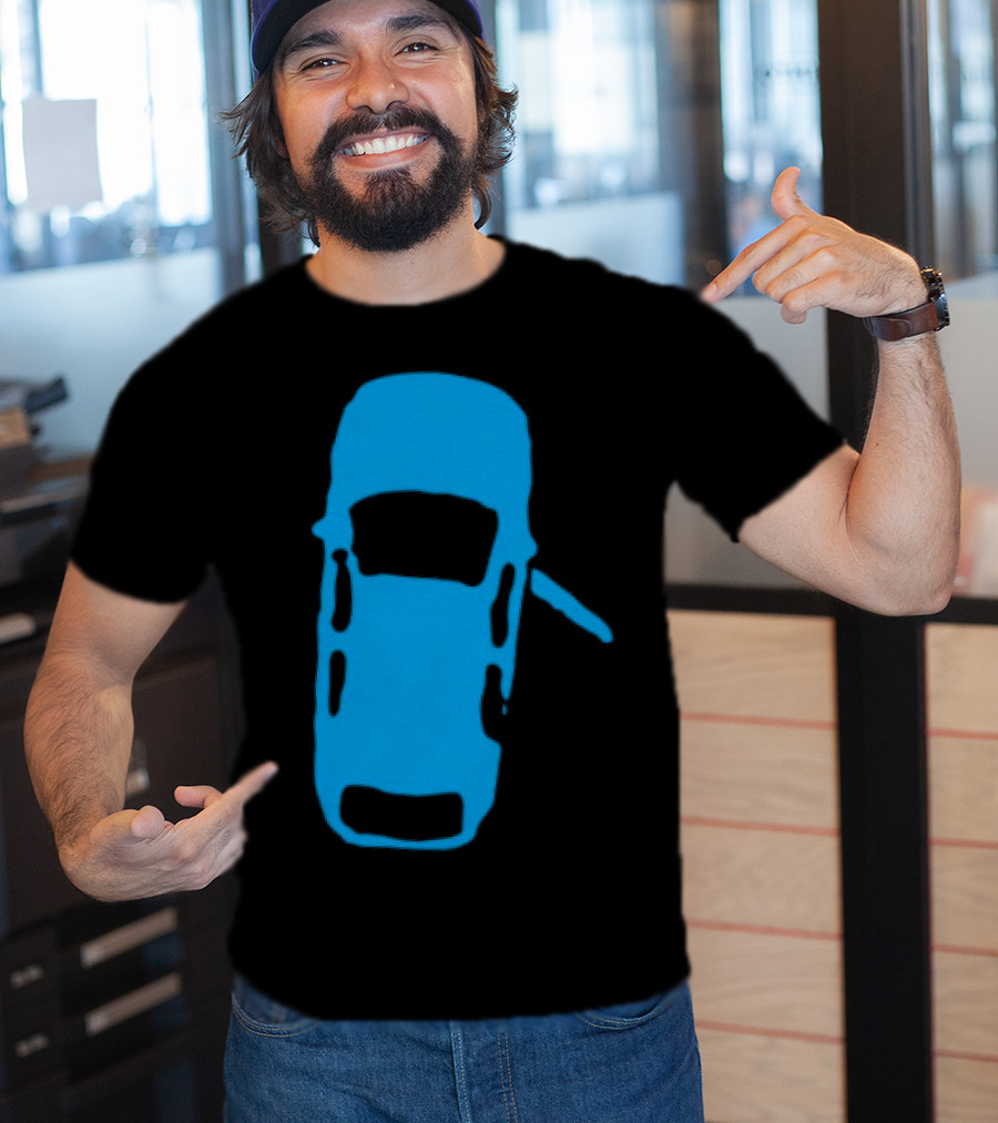 Door Ajar Blue Car Overhead Angle Vintage Style T-Shirt
