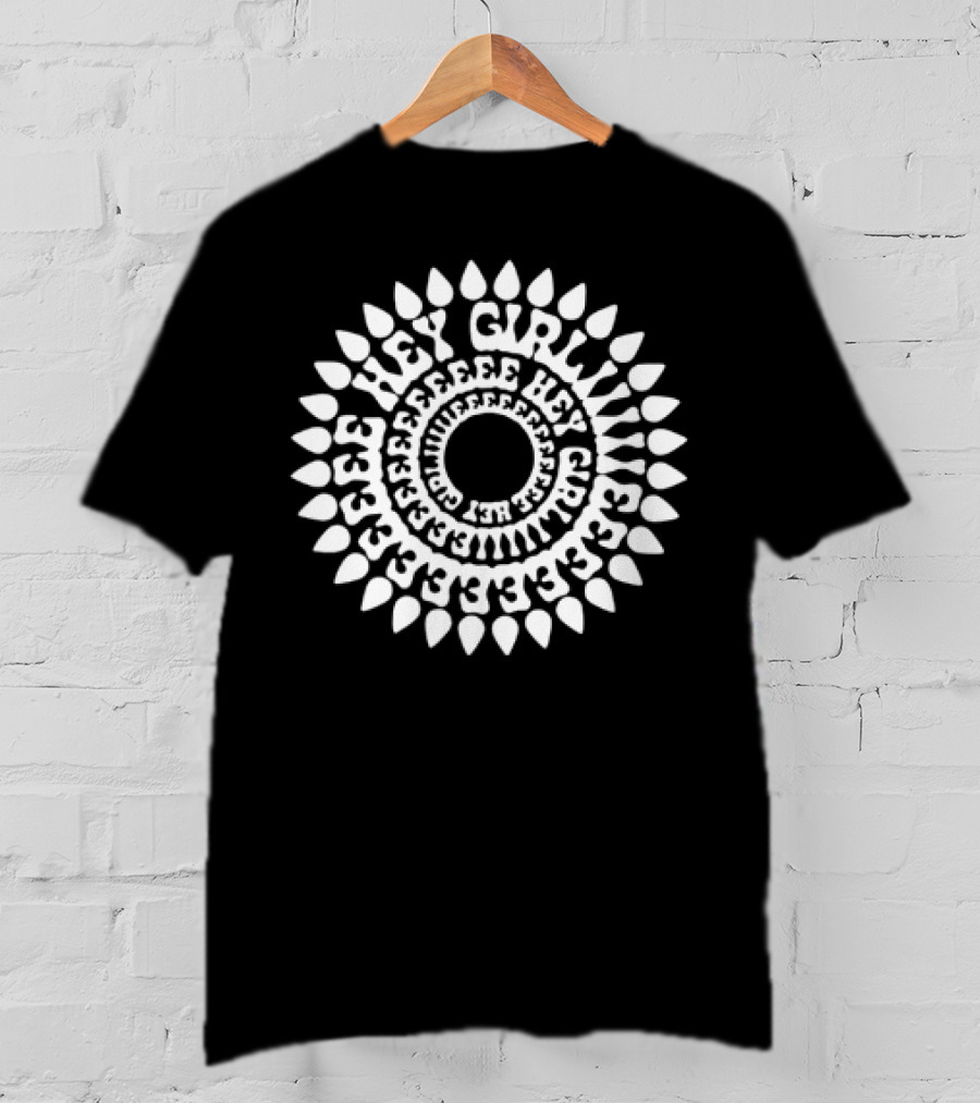 Dropout Hey Girlie Sunflower Pattern Circle Text T-Shirt