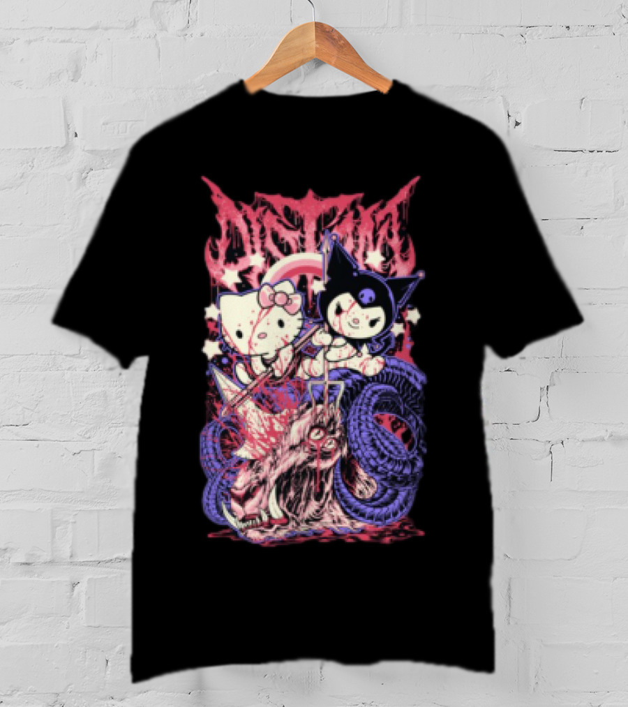 Distant Kitties New Hello Kuromi Gothic Horror Fusion T-Shirt