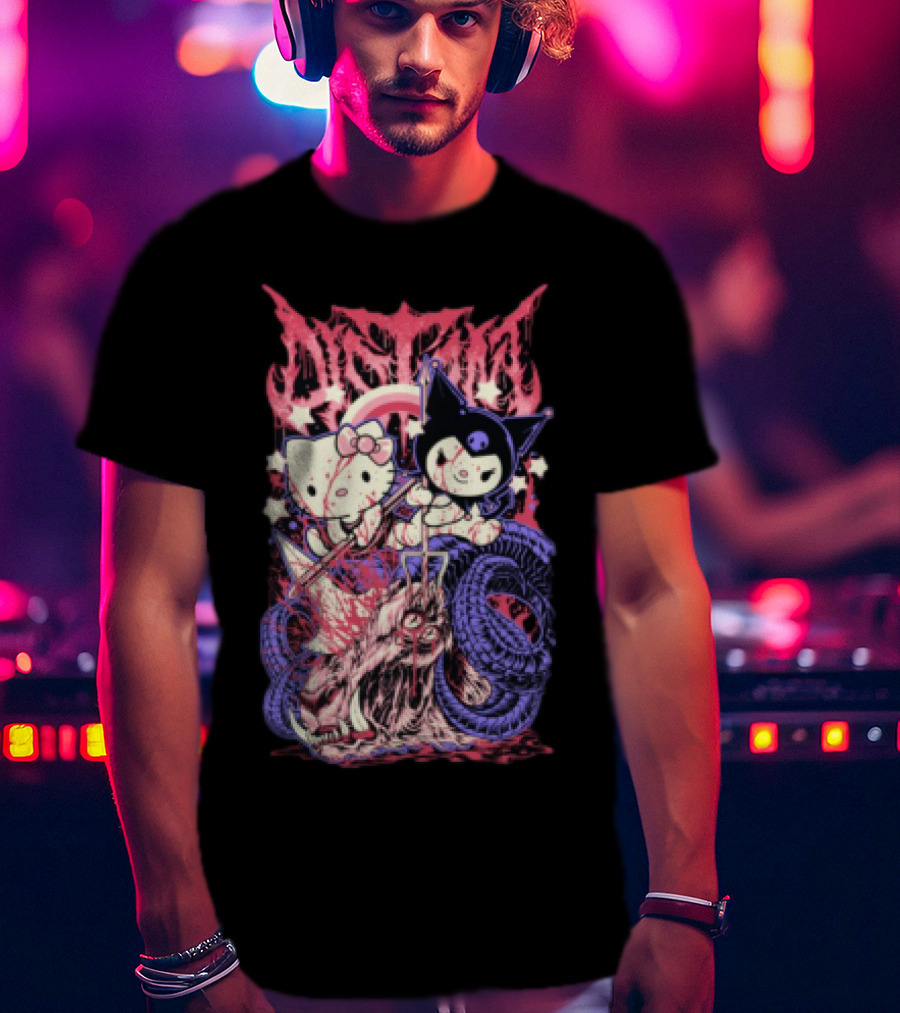 Distant Kitties New Hello Kuromi Gothic Horror Fusion T-Shirt