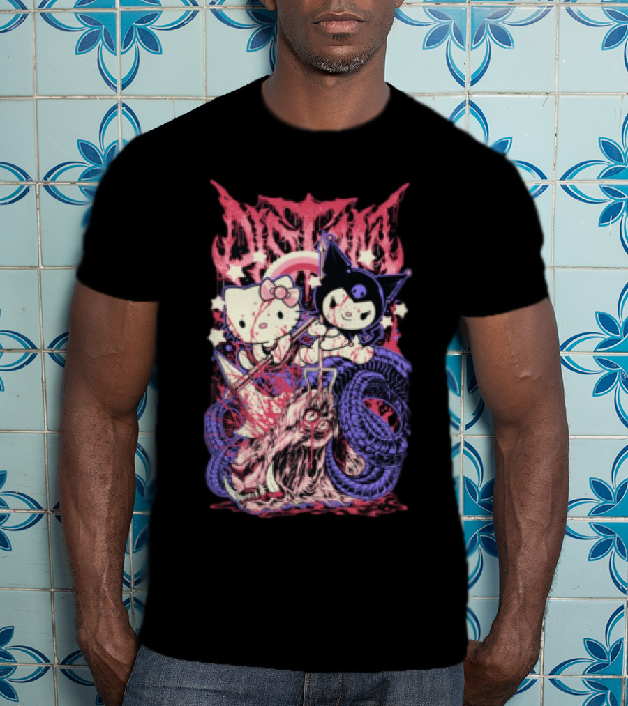 Distant Kitties New Hello Kuromi Gothic Horror Fusion T-Shirt