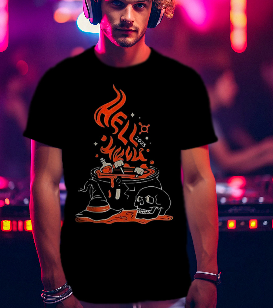Hell Week 2025 Halloween Witch Skull Cauldron Potion T-Shirt