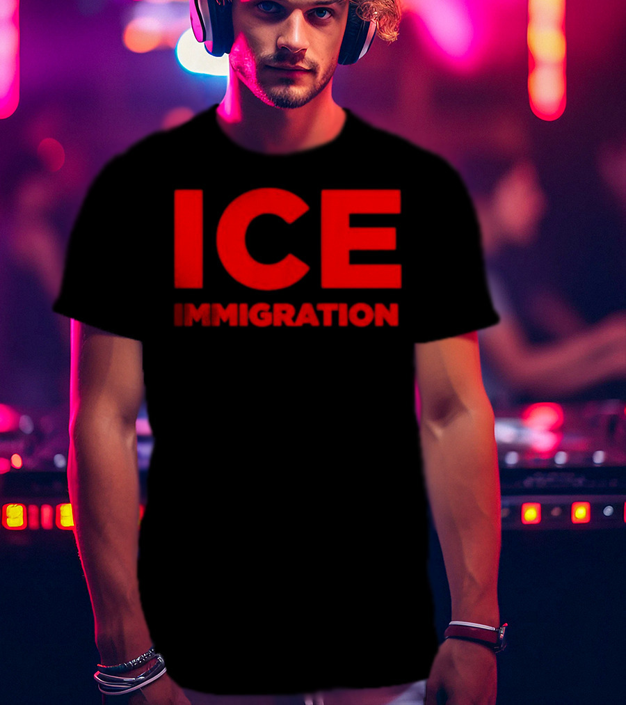 ICE Immigration Bold Red Block Lettering T-Shirt