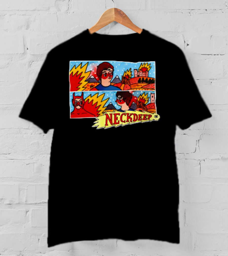 Neck Deep 10 Year Anniversary Comic Style Superhero Scene T-Shirt
