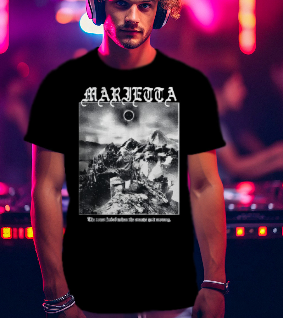 Marietta The Town Faded Eclipse Over Mountains And Town T-Shirt
