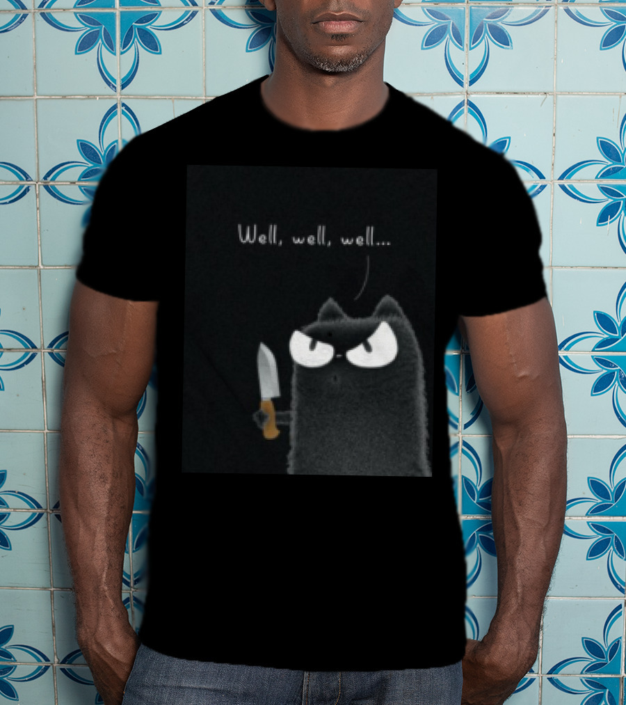 Well Well Well Black Cat With Knife Limited Purrinink T-Shirt