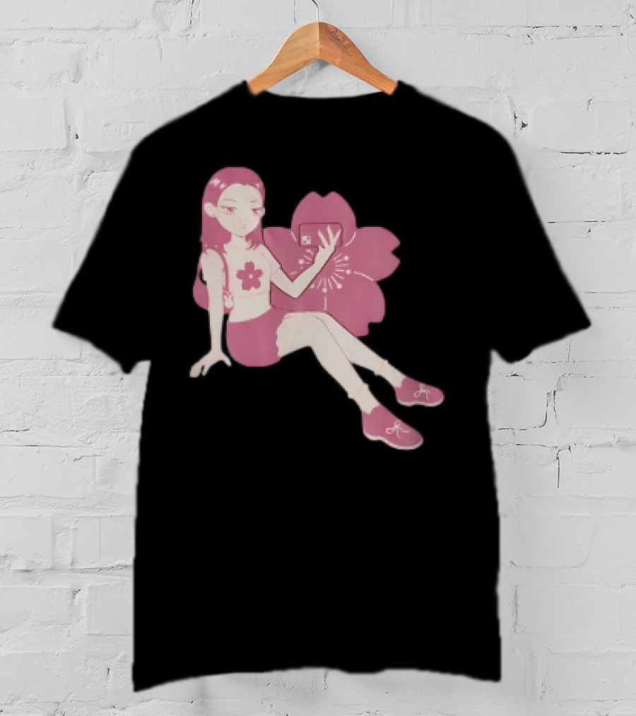 Mandys Brown Anime Style Girl Sakura Blossom Pattern T-Shirt