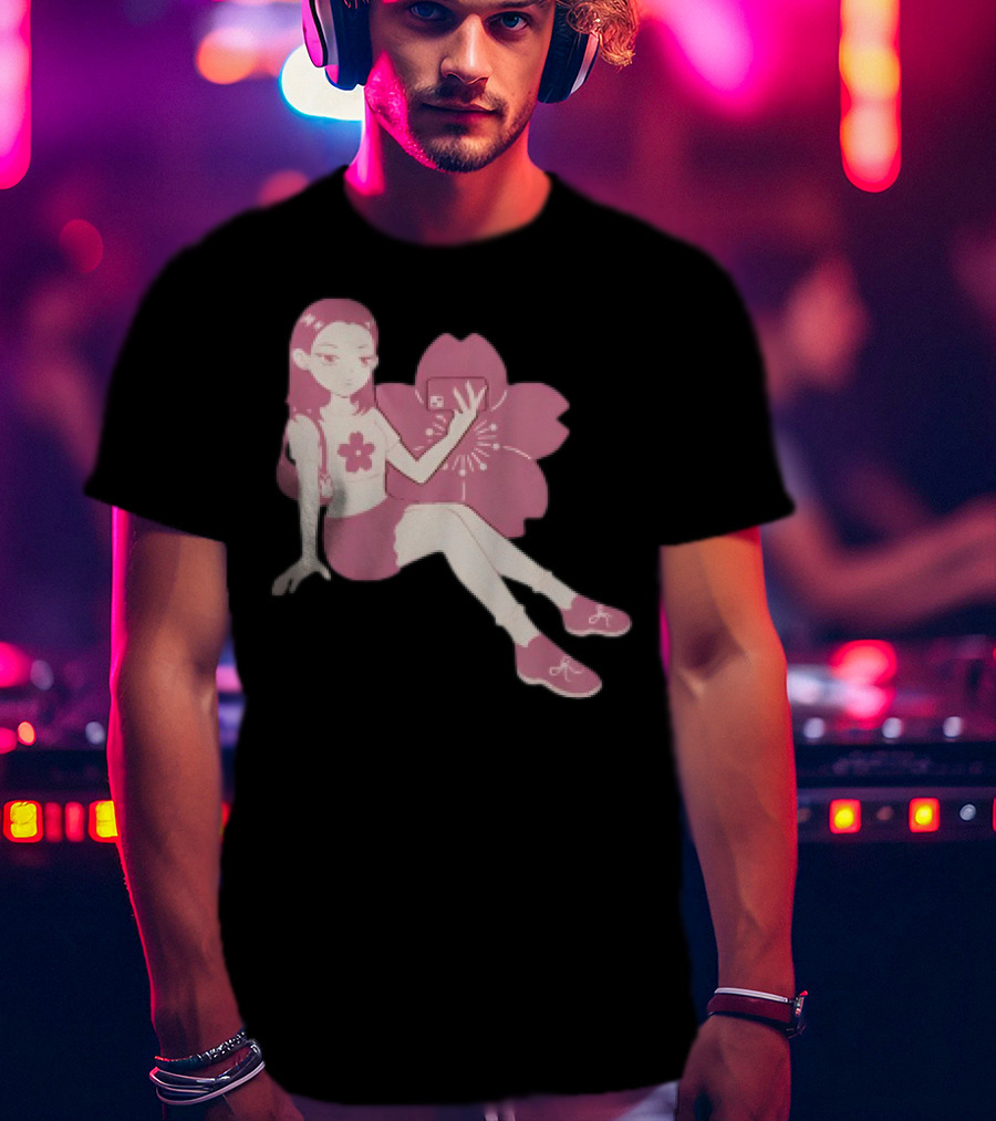 Mandys Brown Anime Style Girl Sakura Blossom Pattern T-Shirt