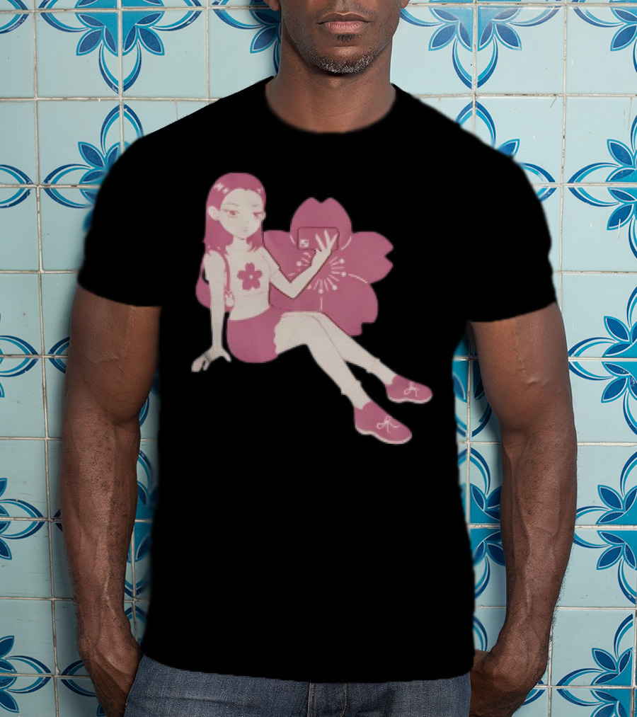 Mandys Brown Anime Style Girl Sakura Blossom Pattern T-Shirt