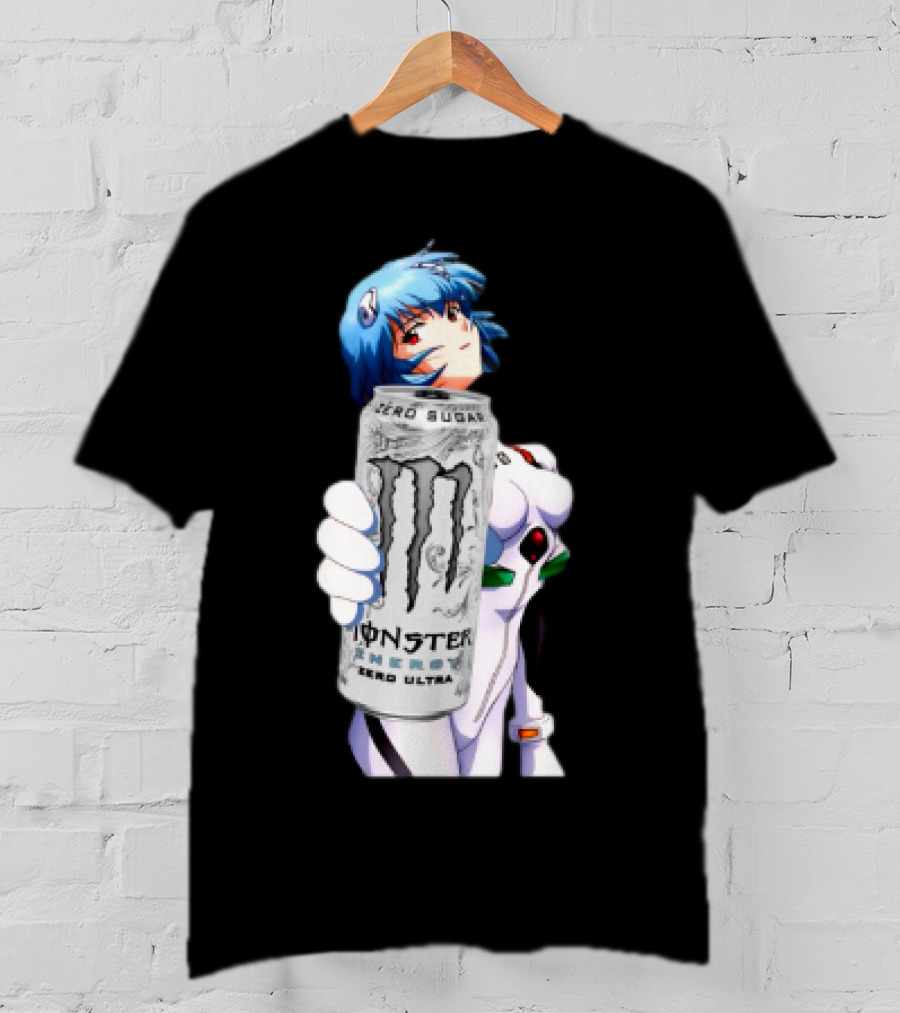 Rei Monster Energy Zero Ultra Crossover With Blue Hair Anime Character T-Shirt