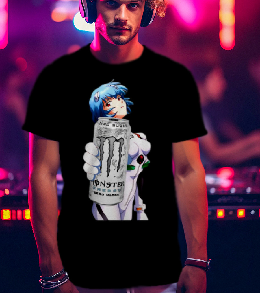 Rei Monster Energy Zero Ultra Crossover With Blue Hair Anime Character T-Shirt