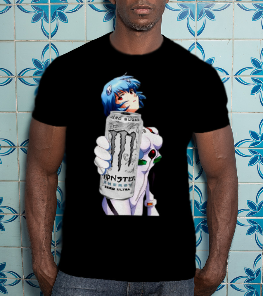 Rei Monster Energy Zero Ultra Crossover With Blue Hair Anime Character T-Shirt
