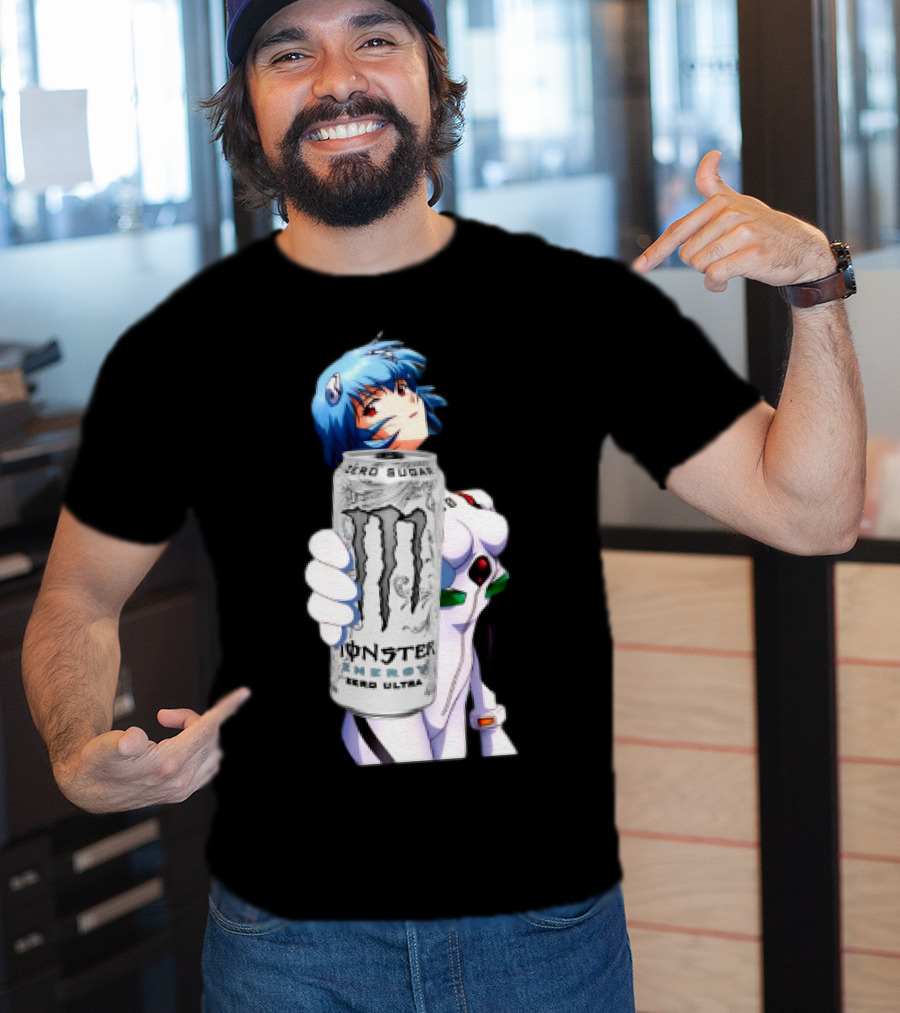 Rei Monster Energy Zero Ultra Crossover With Blue Hair Anime Character T-Shirt