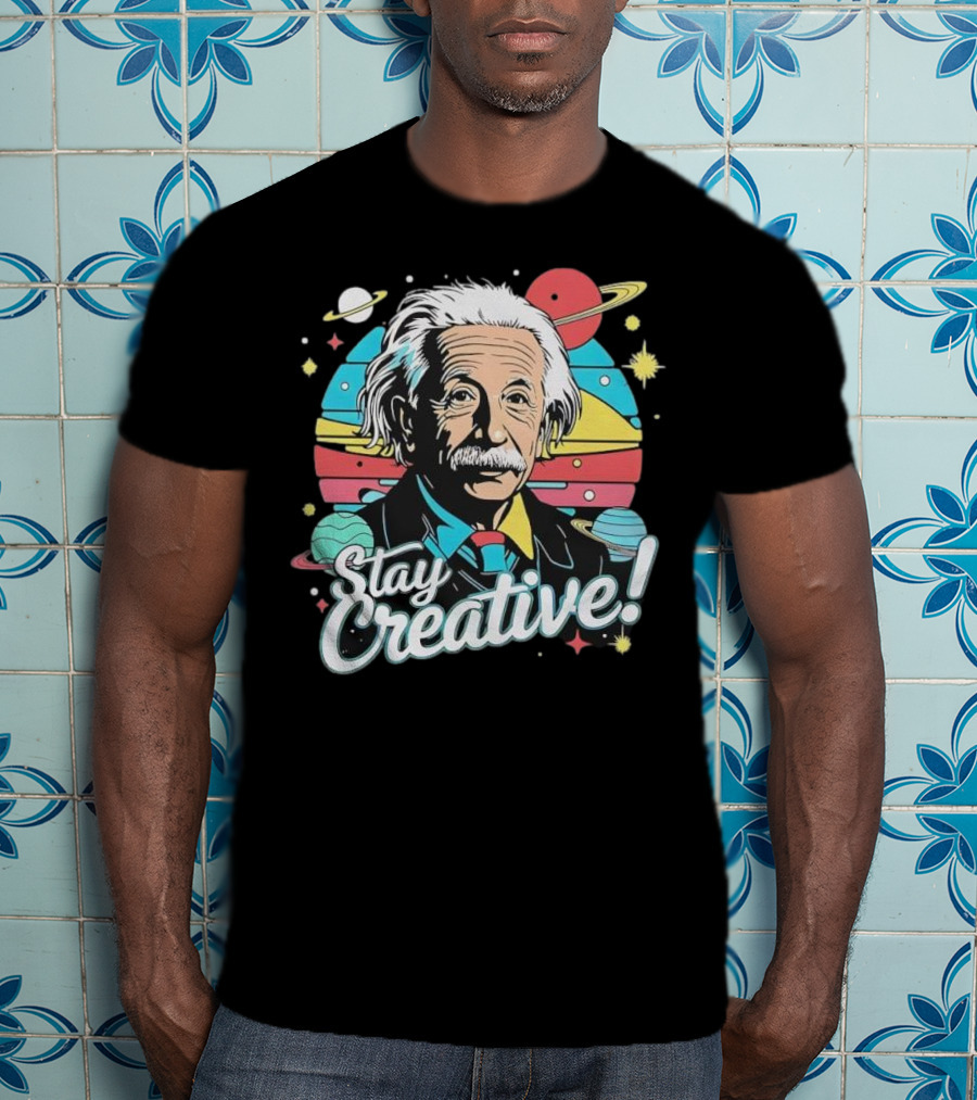 Albert Einstein Stay Creative Vintage Planets Space Theme T-Shirt