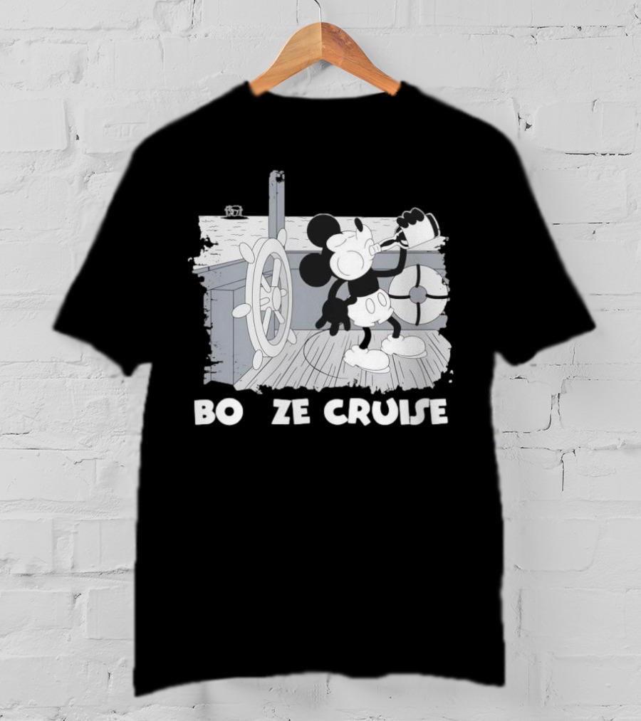 Booze Cruise Cartoon Character With On Vintage Sailing Scene T-Shirt