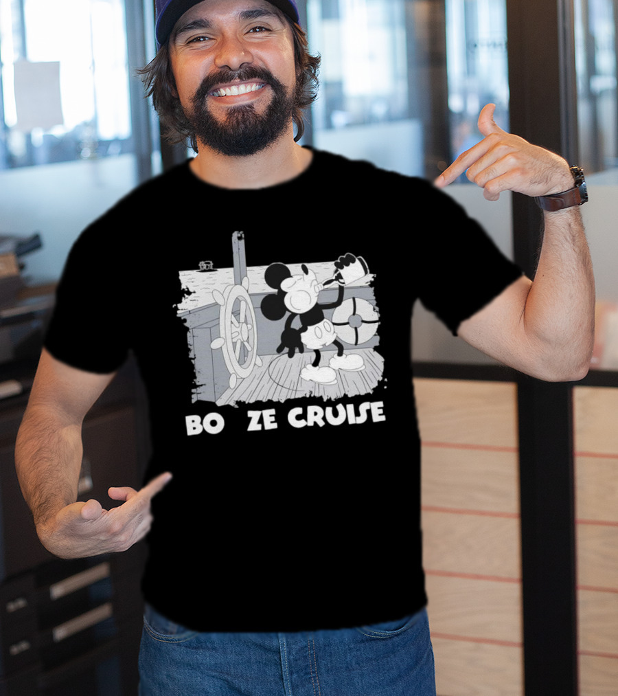 Booze Cruise Cartoon Character With On Vintage Sailing Scene T-Shirt
