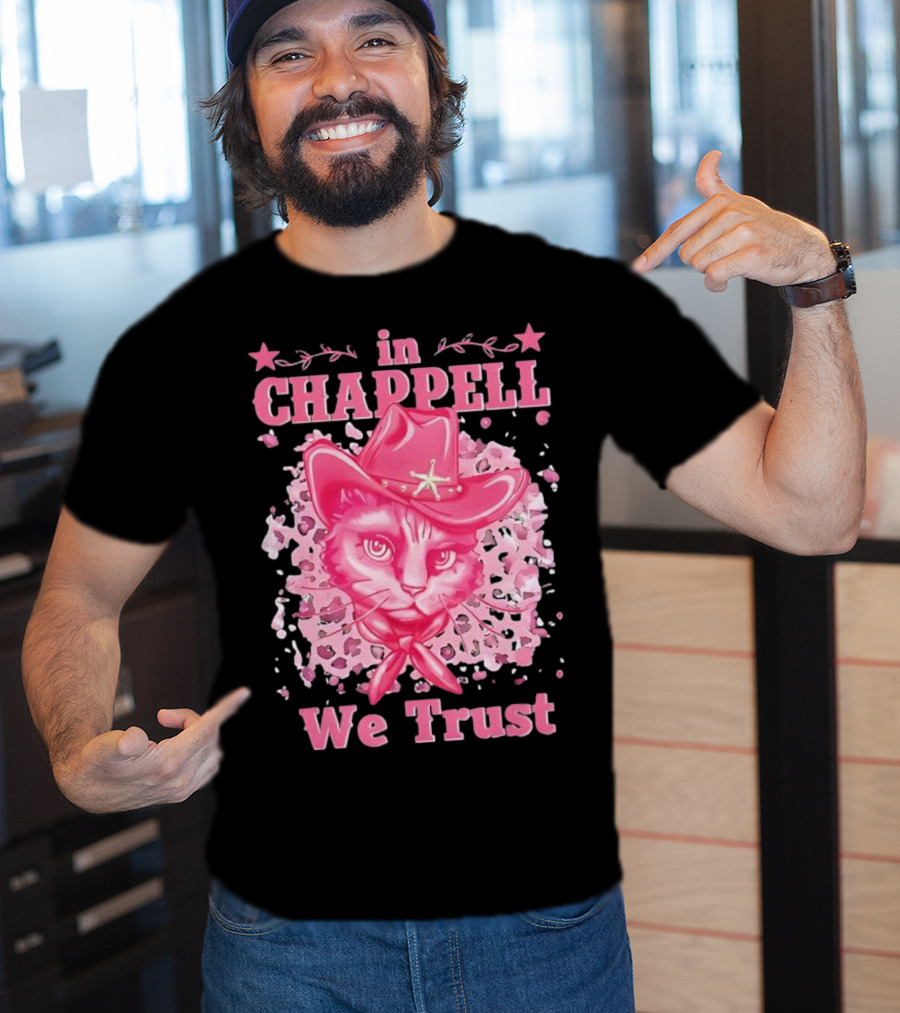Cute Retro Cat In Chappell We Trust Cowboy Hat Pink Stars T-Shirt