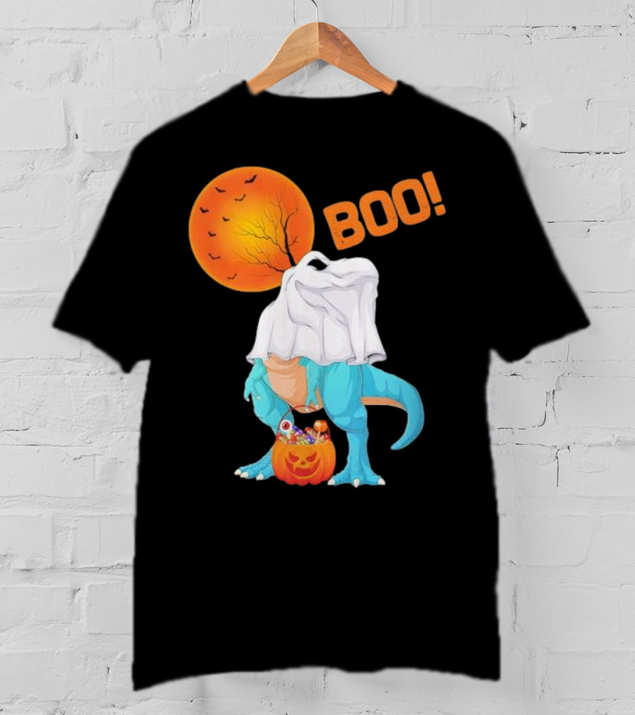 Ghost Dinosaur Rex Boo Halloween Pumpkin Boys Men T-Shirt