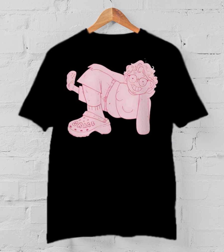 Grace Reiter Crocs Cartoon Character With Pink Outfit And Glasses T-Shirt
