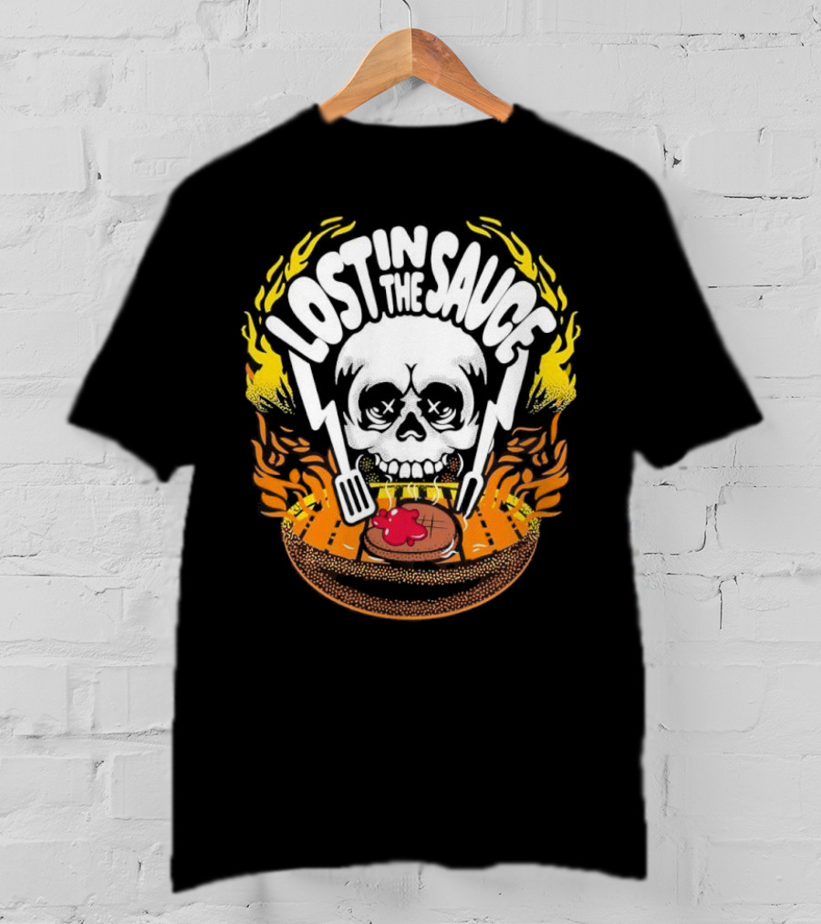 Lost In The Sauce Skull Forks Flames T-Shirt