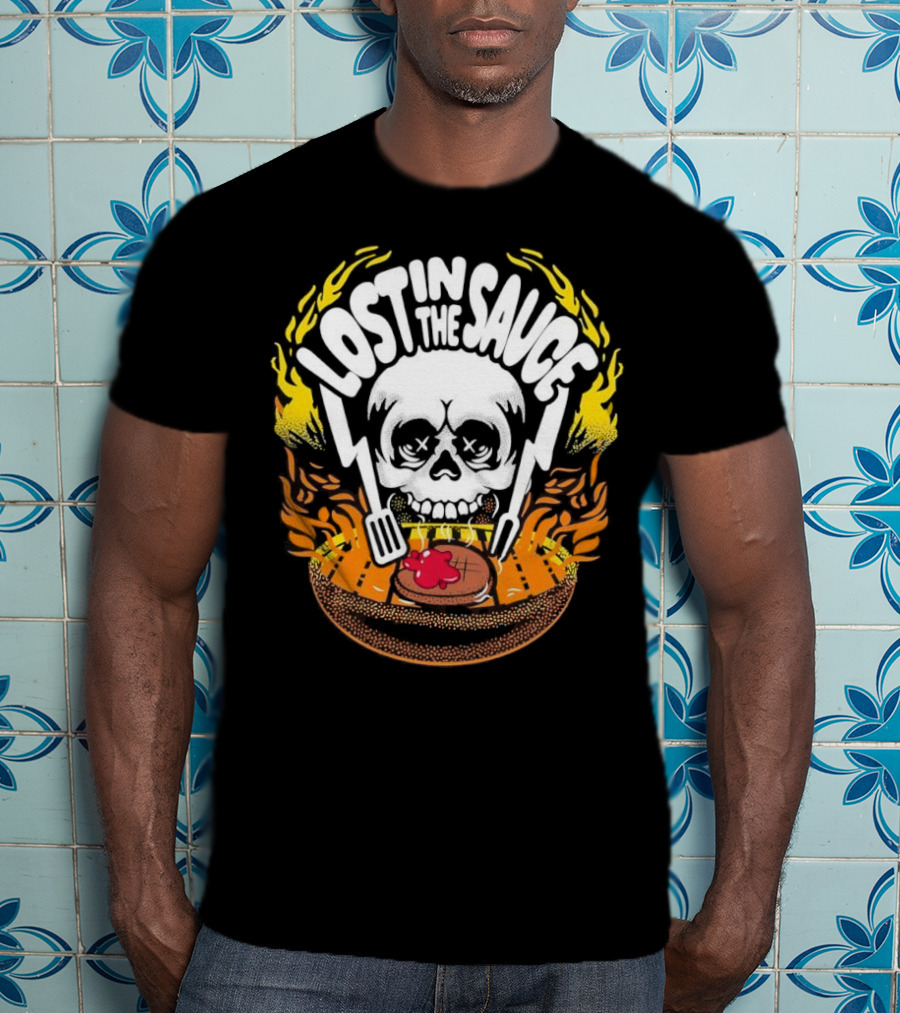Lost In The Sauce Skull Forks Flames T-Shirt