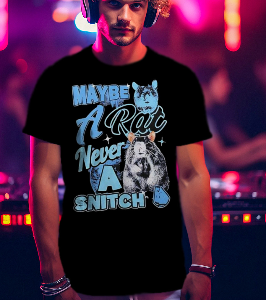 Maybe A Rat Never A Snitch Cute Cartoon Rat Art Blue Aesthetic T-Shirt