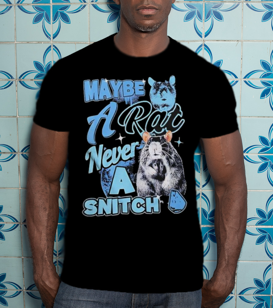 Maybe A Rat Never A Snitch Cute Cartoon Rat Art Blue Aesthetic T-Shirt