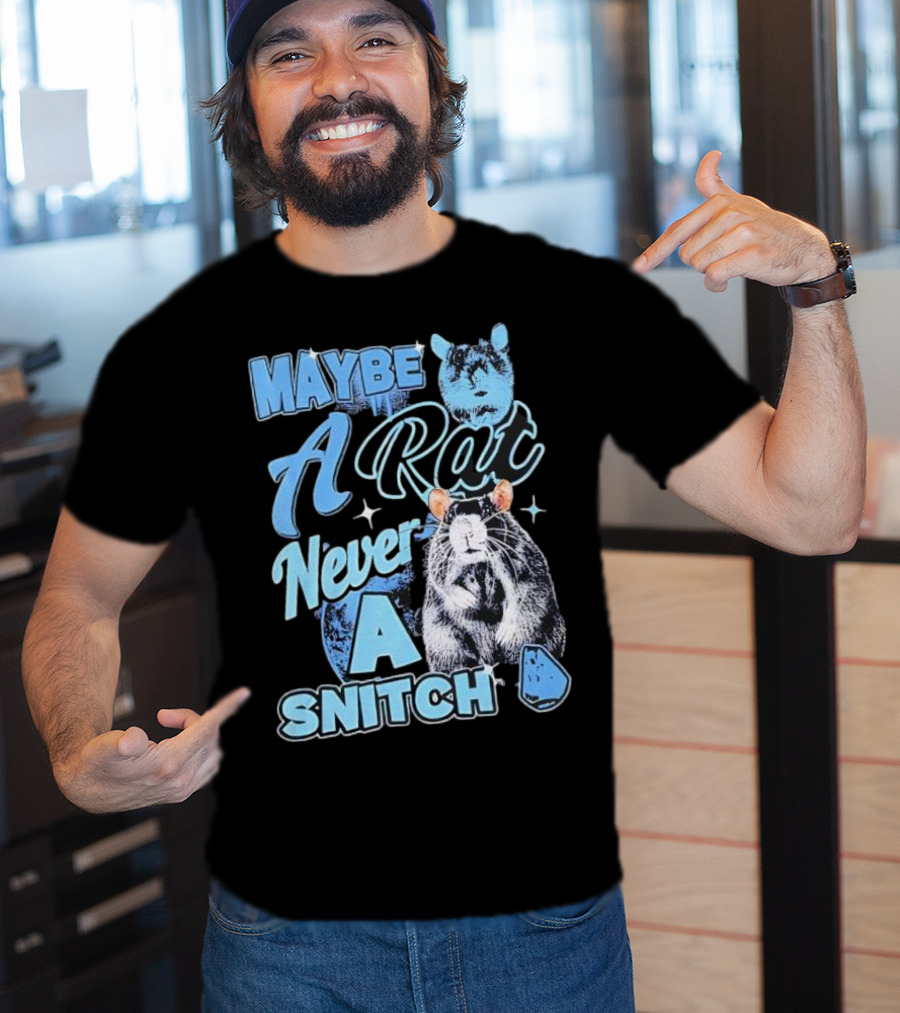 Maybe A Rat Never A Snitch Cute Cartoon Rat Art Blue Aesthetic T-Shirt