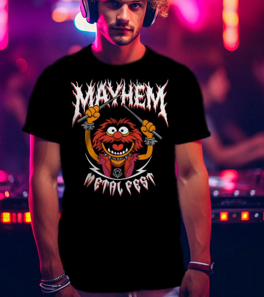 Mayhem Metal Fest Animal Muppets Character Rock Drummer T-Shirt