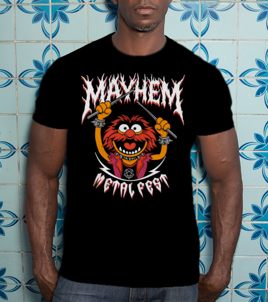 Mayhem Metal Fest Animal Muppets Character Rock Drummer T-Shirt