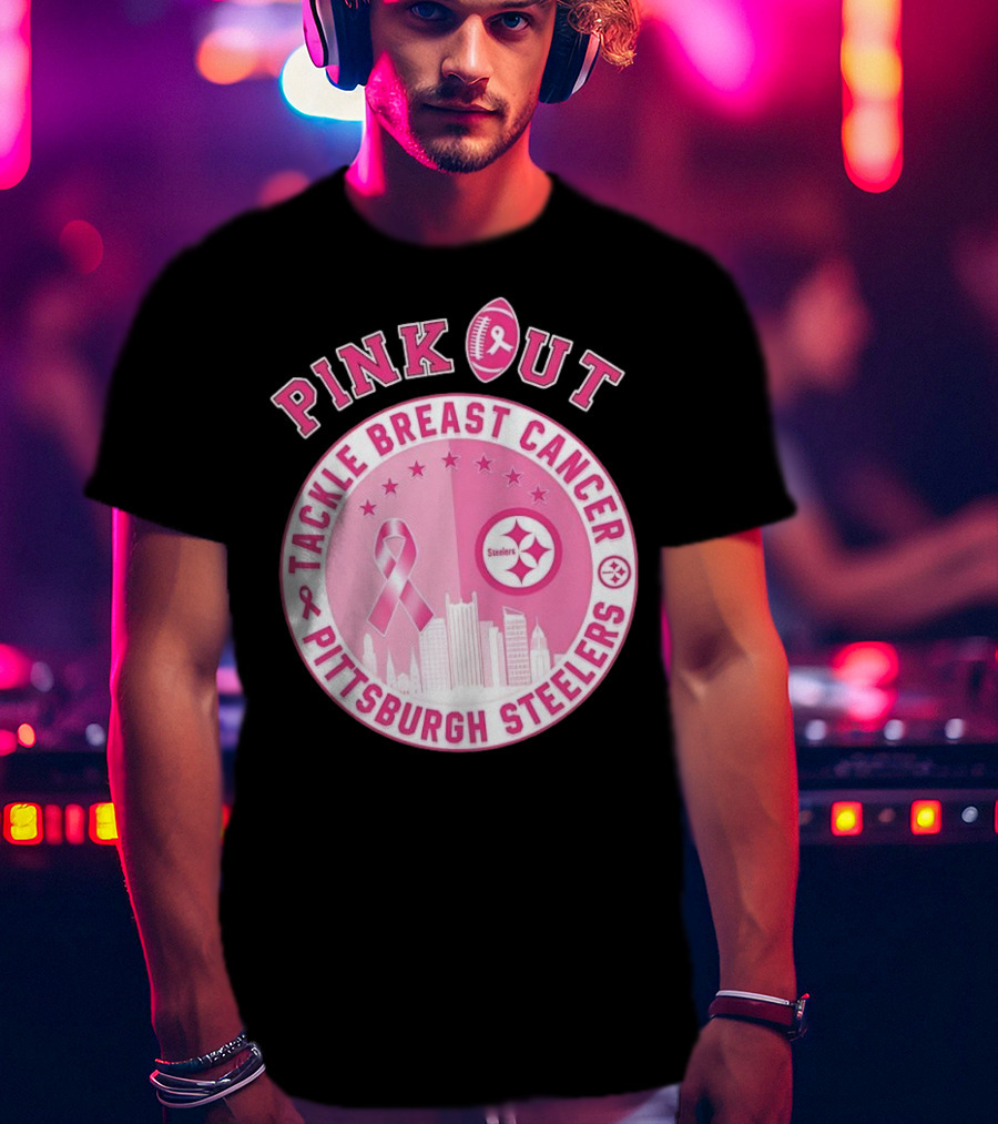 Pink Out Tackle Breast Cancer Pittsburgh Steelers Ribbon Awareness T-Shirt