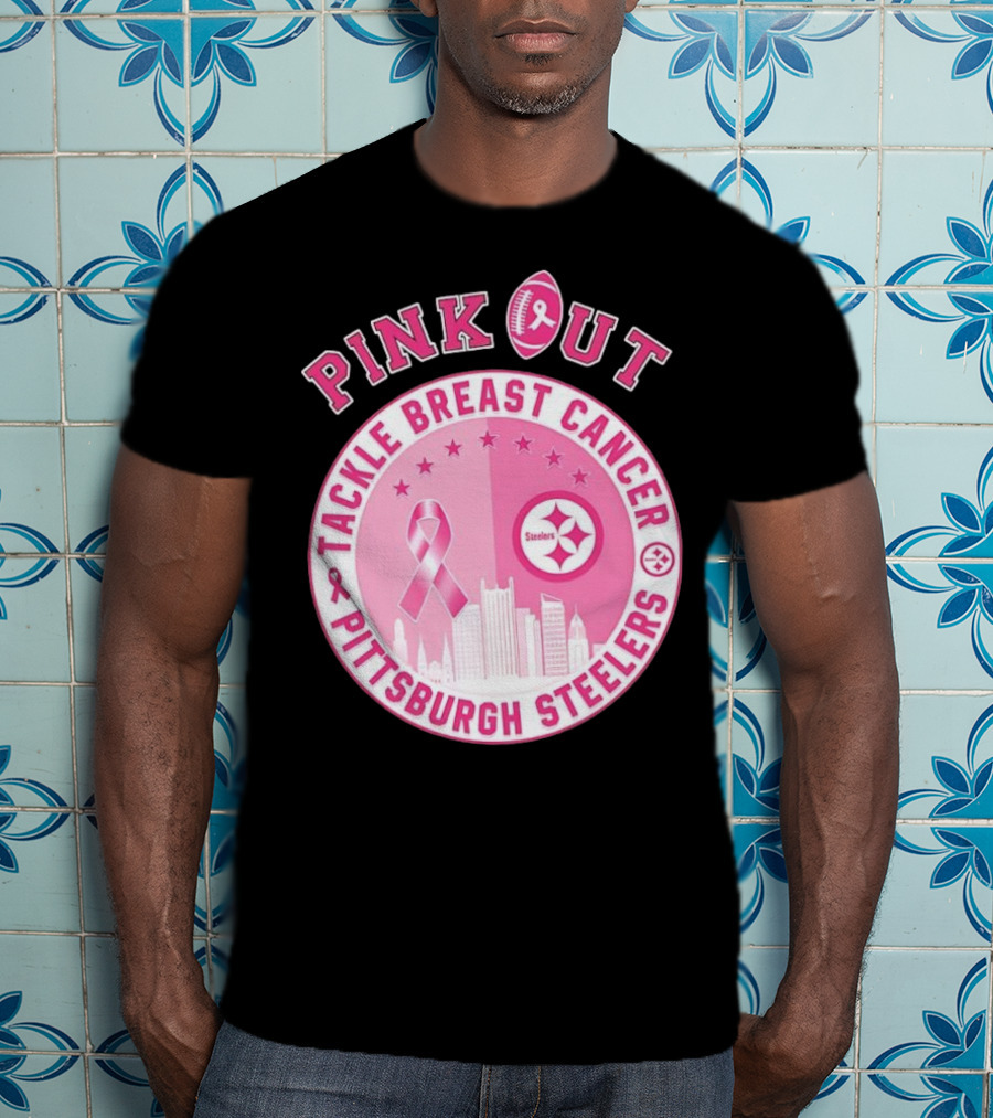Pink Out Tackle Breast Cancer Pittsburgh Steelers Ribbon Awareness T-Shirt
