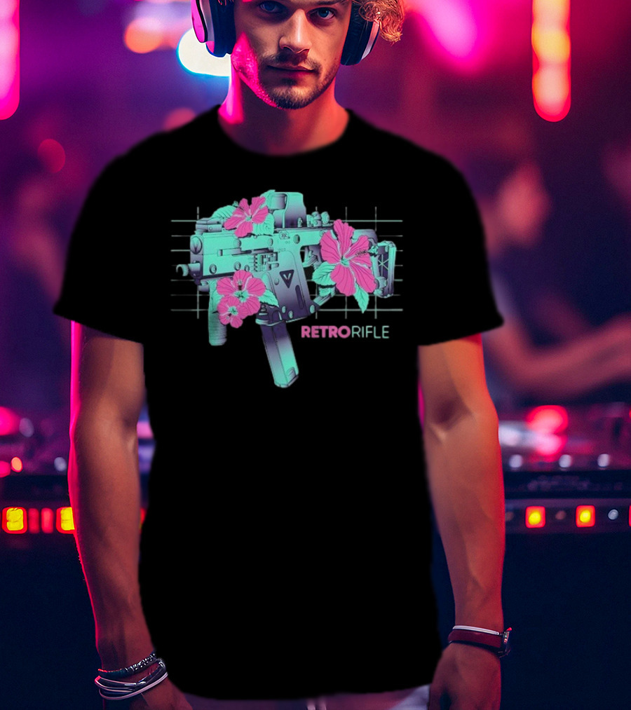 Retro Rifle Floral Fusion Blossoms T-Shirt