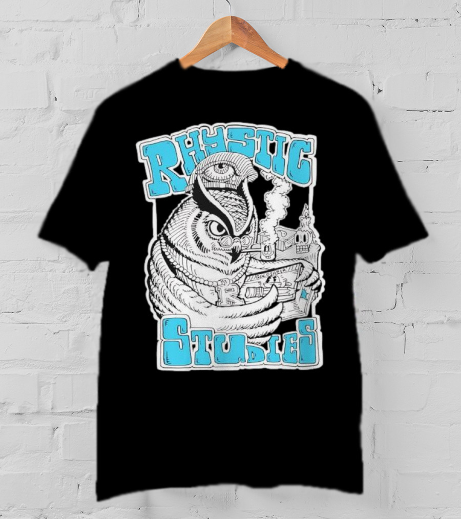 Rhystic Studies Owl Smoking Pipe Reading Book Goldsaber Collaboration T-Shirt