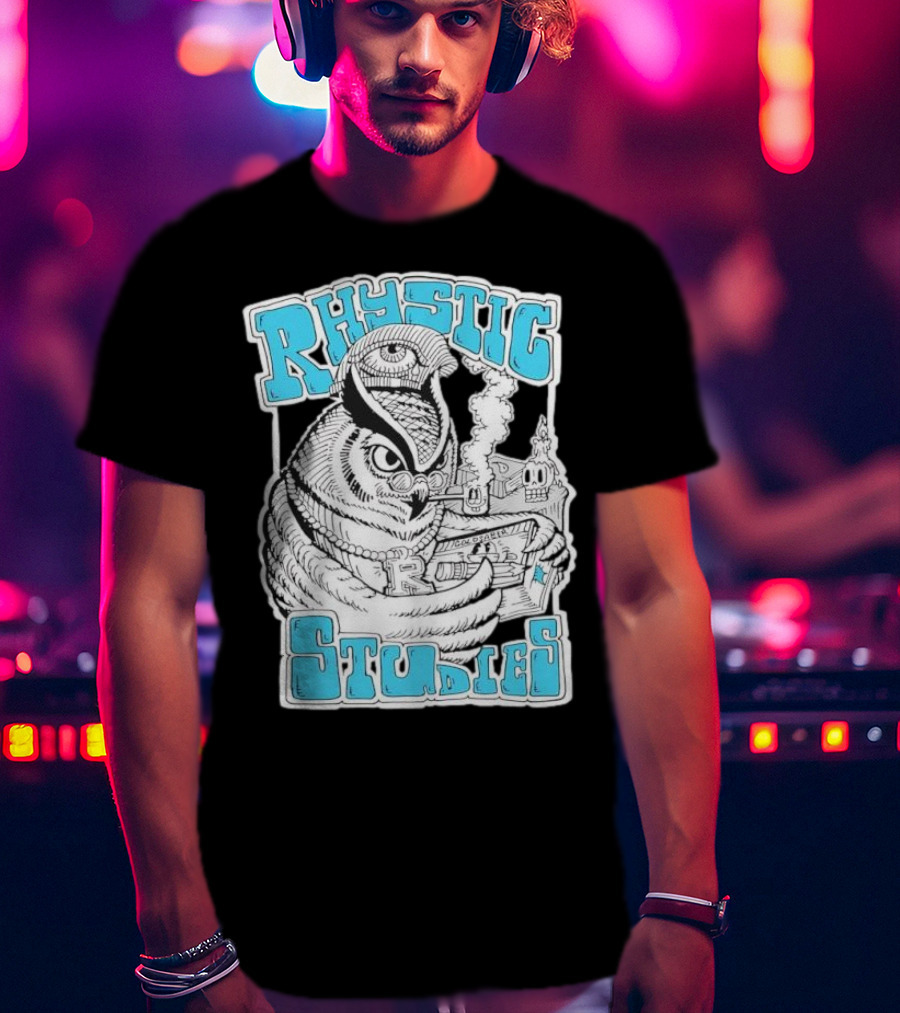 Rhystic Studies Owl Smoking Pipe Reading Book Goldsaber Collaboration T-Shirt