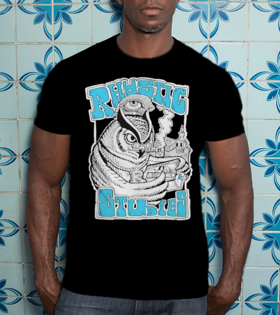 Rhystic Studies Owl Smoking Pipe Reading Book Goldsaber Collaboration T-Shirt
