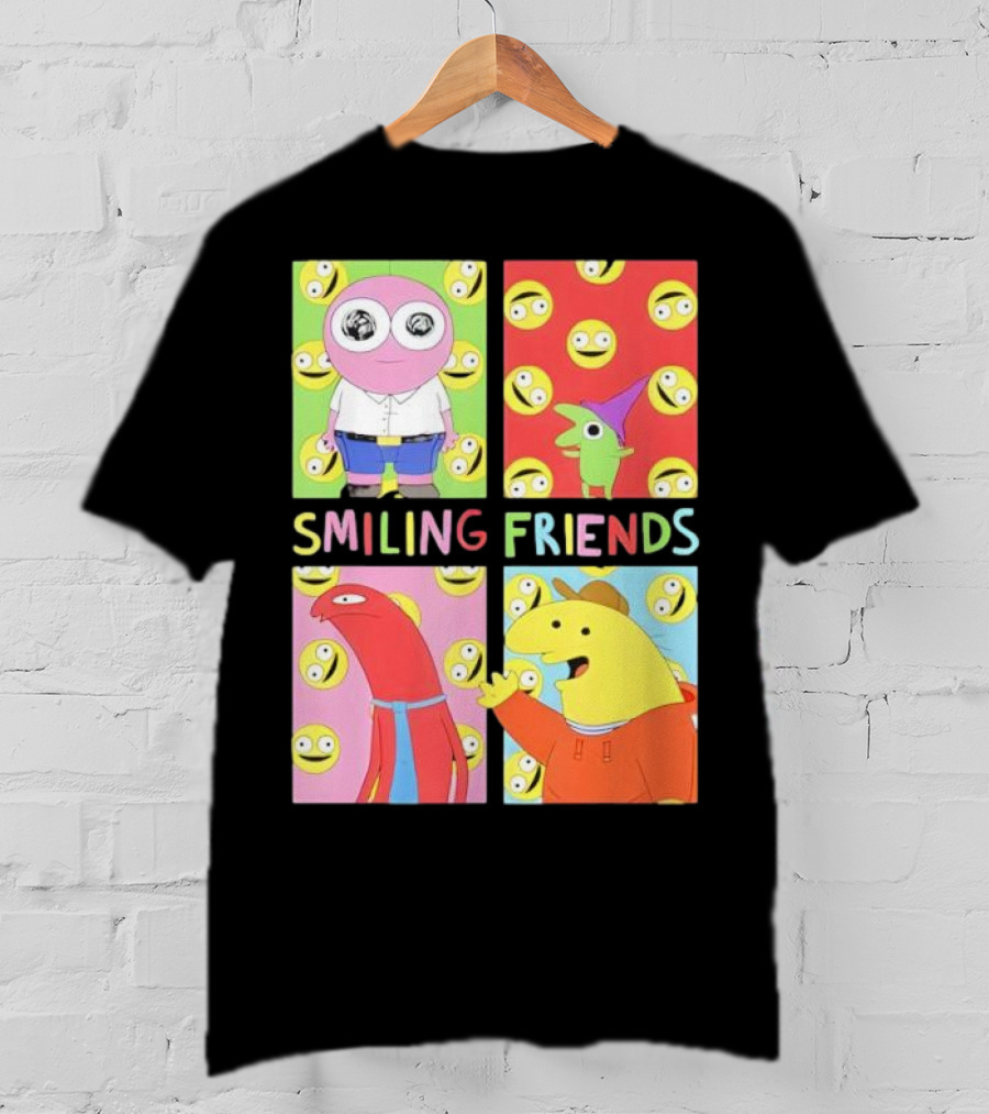 Smiling Friends Character Grid Pop Art Funny Cartoon Faces T-Shirt