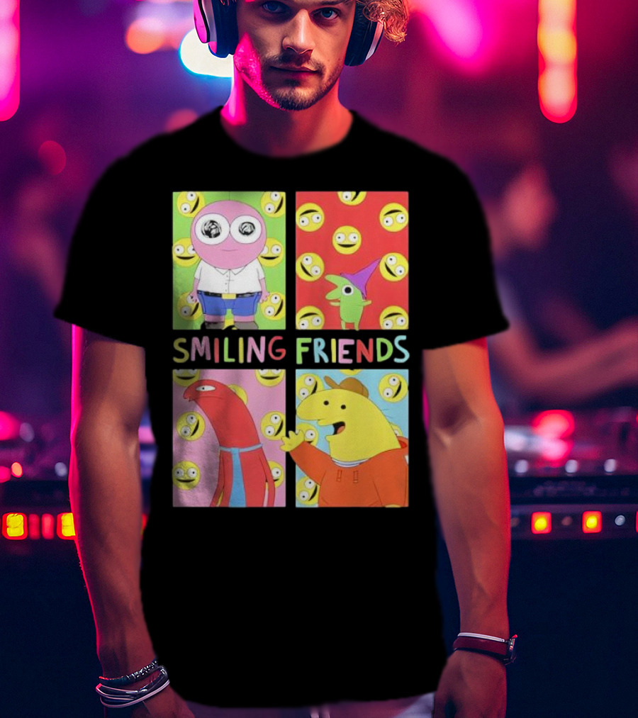 Smiling Friends Character Grid Pop Art Funny Cartoon Faces T-Shirt