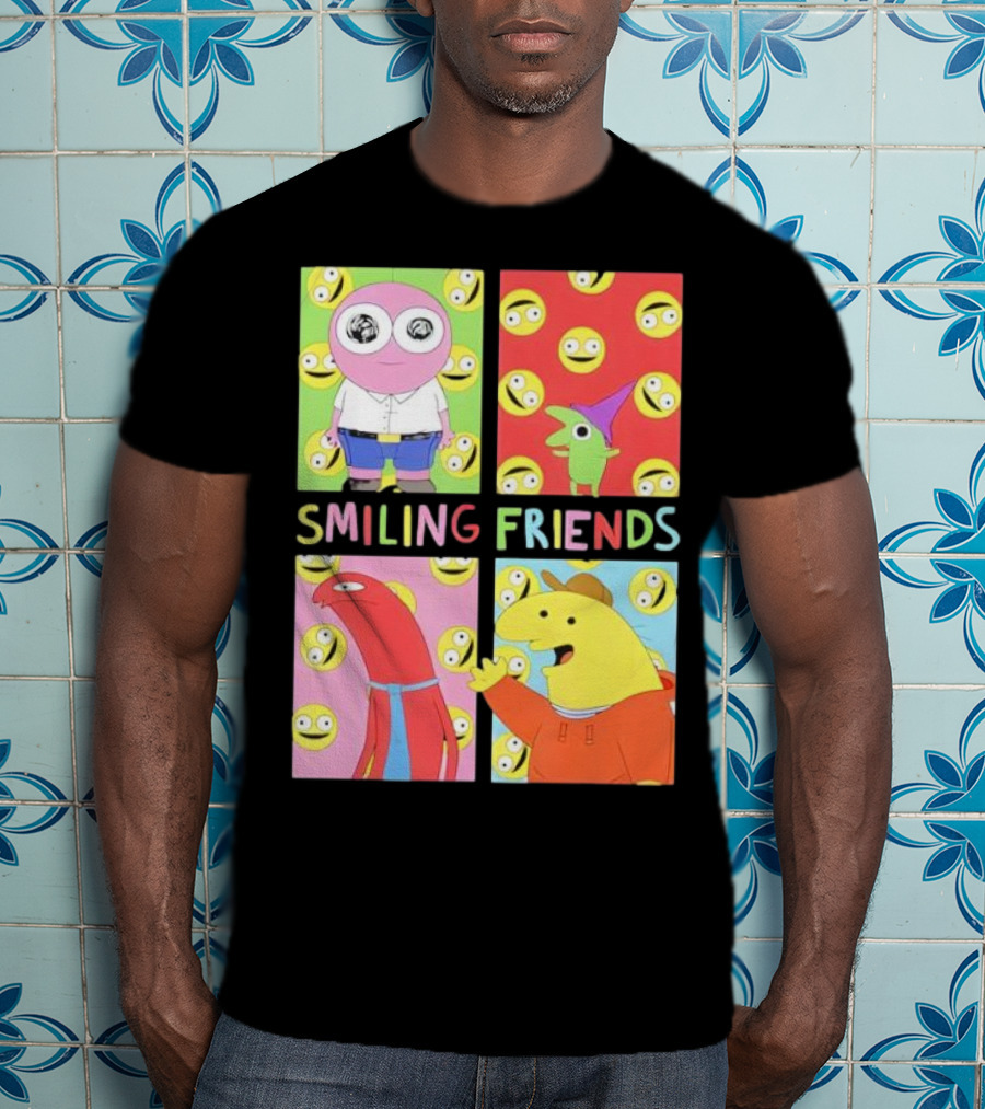 Smiling Friends Character Grid Pop Art Funny Cartoon Faces T-Shirt