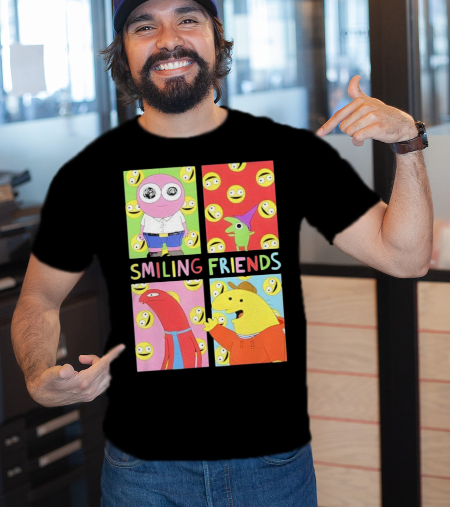 Smiling Friends Character Grid Pop Art Funny Cartoon Faces T-Shirt